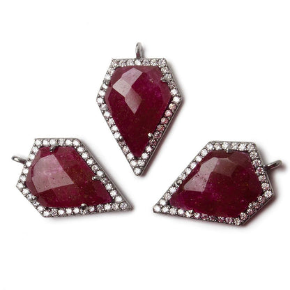 19x17mm Black Gold Bezel White CZ and Ruby Modified Shield Pendant 1 focal piece