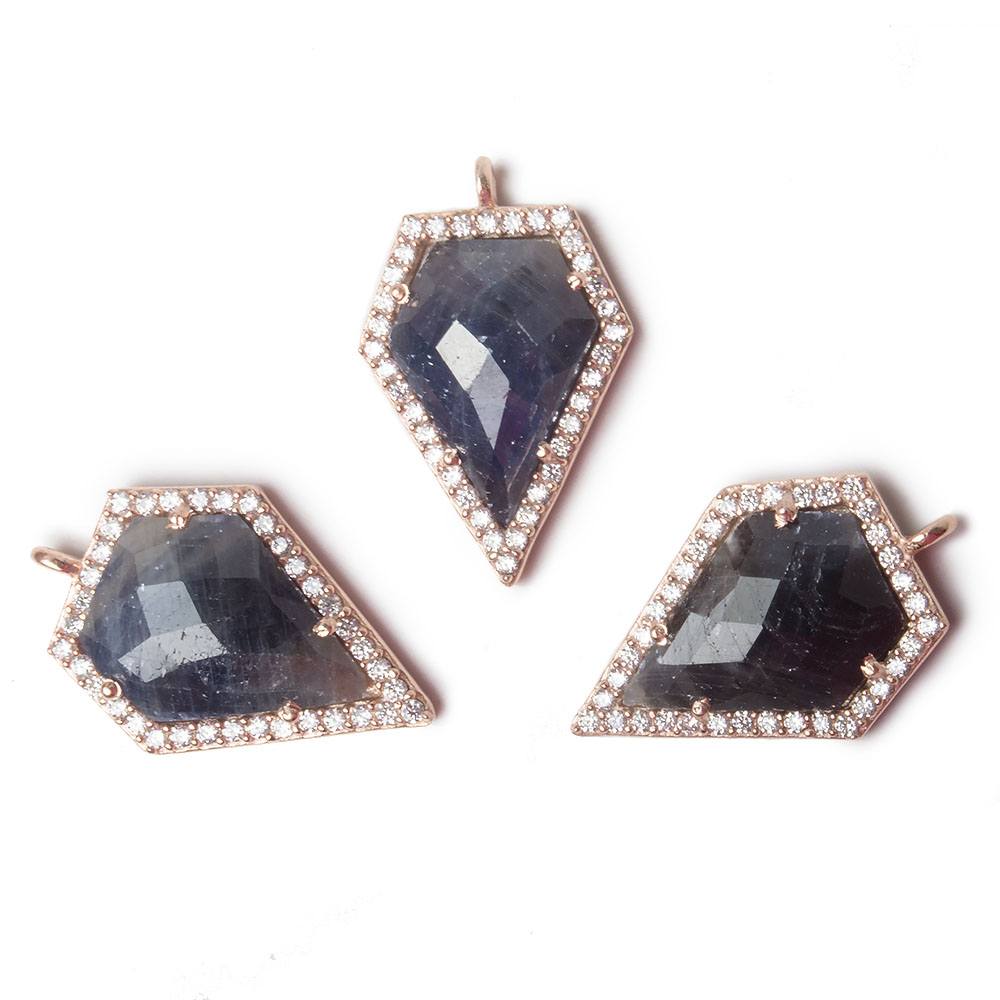 19x17mm Rose Gold Bezel White CZ and Blue Sapphire Modified Shield Pendant 1 focal piece