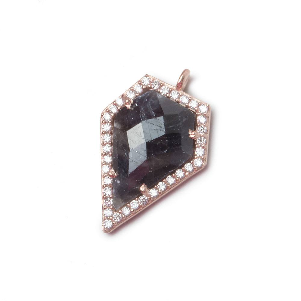 19x17mm Rose Gold Bezel White CZ and Blue Sapphire Modified Shield Pendant 1 focal piece