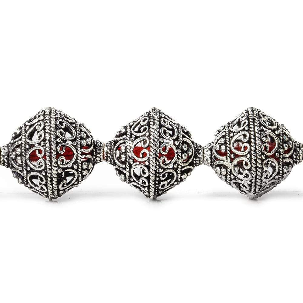 19x18mm Antiqued Sterling Silver Plated Copper Miligrain and Scroll BiCone 8 inch 11 pcs