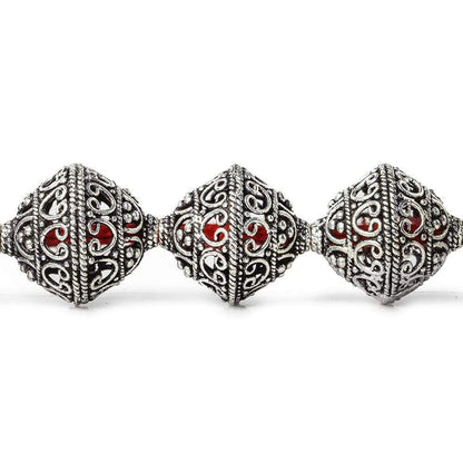 19x18mm Antiqued Sterling Silver Plated Copper Miligrain and Scroll BiCone 8 inch 11 pcs