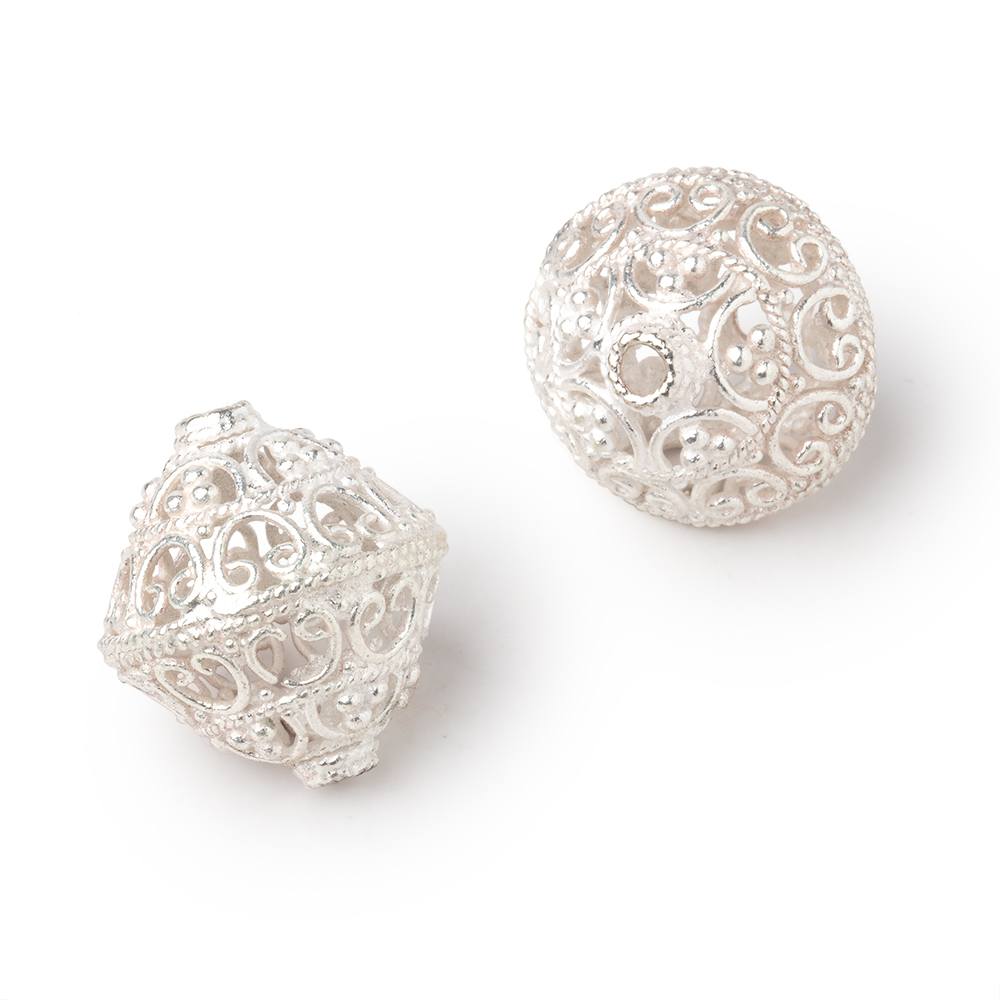 19x18mm Silver Plated Copper Scroll Filigree BiCone Beads Set of 2 pieces