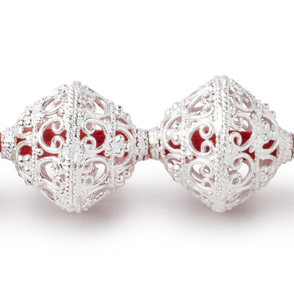 19x18mm Sterling Silver Plated Copper Scroll Filigree BiCone 8 inch 11 Beads