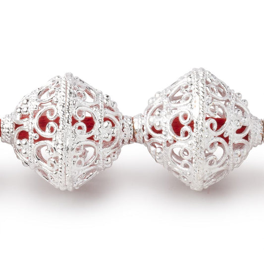 19x18mm Sterling Silver Plated Copper Scroll Filigree BiCone 8 inch 11 Beads