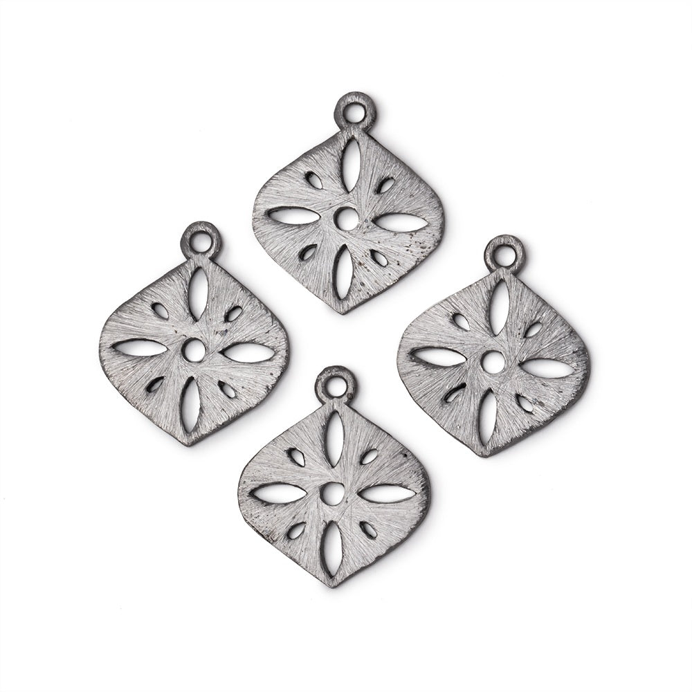 19x19.5mm Brushed Filigree Marquise Charm Set of 4 pieces