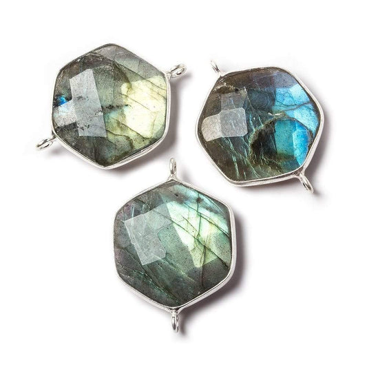 19x19mm Sterling Silver bezel Labradorite Faceted Hexagon Connector 1 focal bead