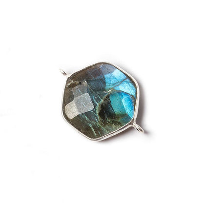 19x19mm Sterling Silver bezel Labradorite Faceted Hexagon Connector 1 focal bead