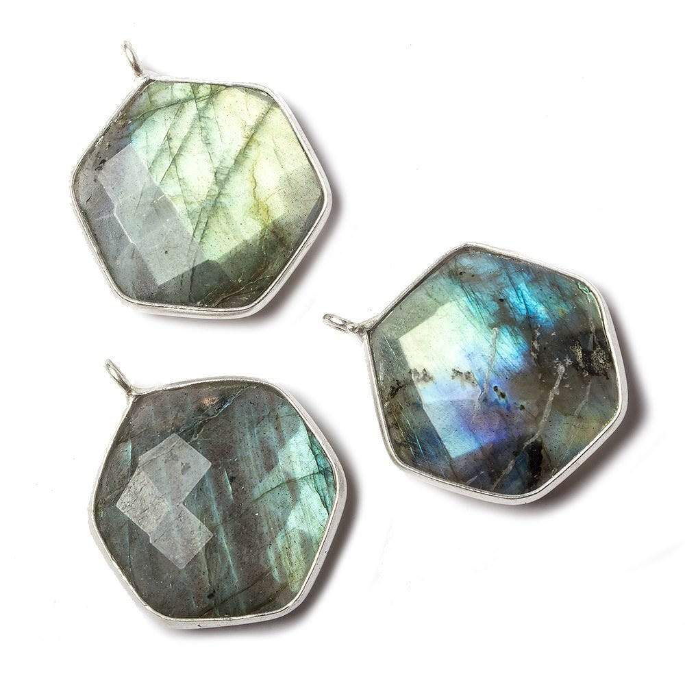 19x19mm Sterling Silver bezel Labradorite Faceted Hexagon Pendant 1 focal bead