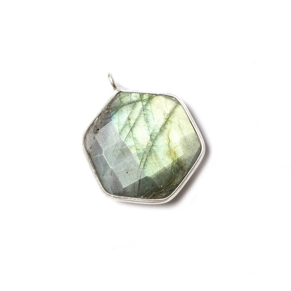 19x19mm Sterling Silver bezel Labradorite Faceted Hexagon Pendant 1 focal bead