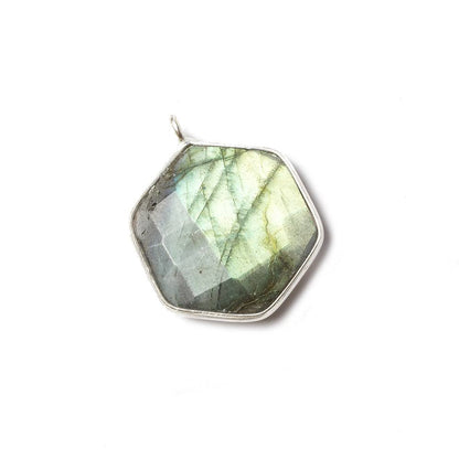 19x19mm Sterling Silver bezel Labradorite Faceted Hexagon Pendant 1 focal bead