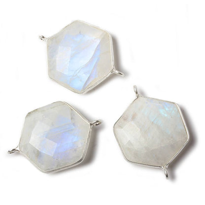 21x19mm Sterling Silver bezel Rainbow Moonstone Faceted Hexagon Connector 1 focal bead