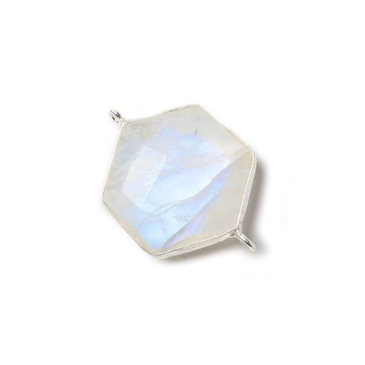 21x19mm Sterling Silver bezel Rainbow Moonstone Faceted Hexagon Connector 1 focal bead