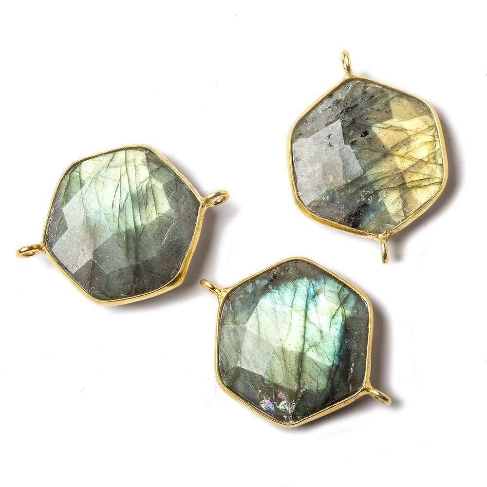 19x19mm Vermeil bezel Labradorite Faceted Hexagon Connector 1 focal bead