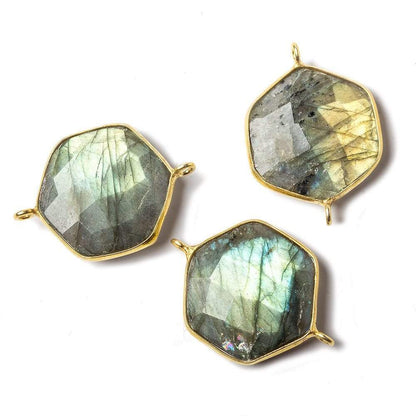 19x19mm Vermeil bezel Labradorite Faceted Hexagon Connector 1 focal bead