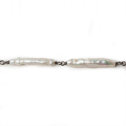 19x4mm White Biwa Pearl Black Gold .925 Silver Chain by the foot 11 pcs