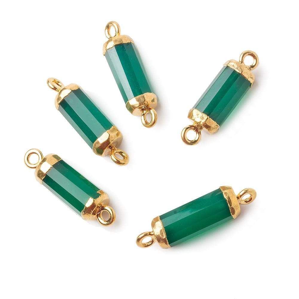 19x5mm Gold Leafed Green Onyx faceted barrel tube Connector 1 piece