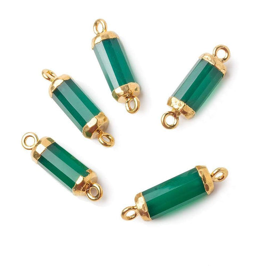 19x5mm Gold Leafed Green Onyx faceted barrel tube Connector 1 piece