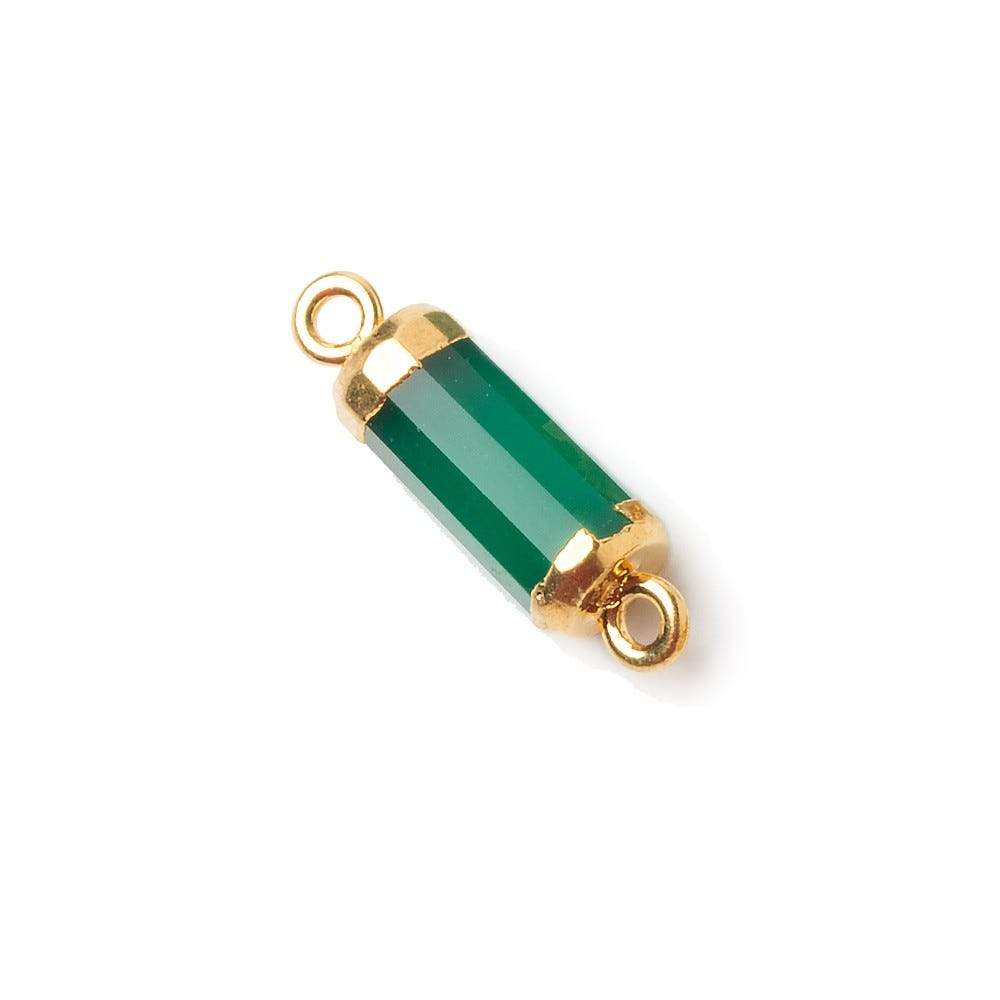 19x5mm Gold Leafed Green Onyx faceted barrel tube Connector 1 piece