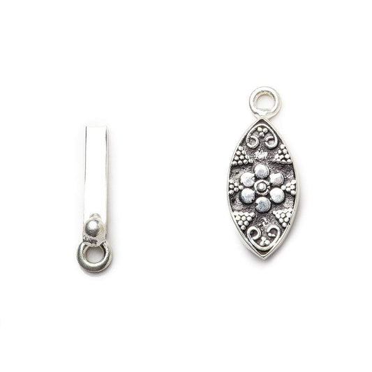 19x9mm Sterling Silver plated Box Clasp Marquise Flower Design 1 piece