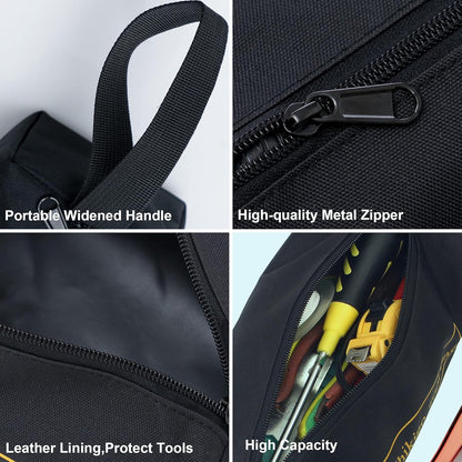 4-Pack Small Tool Bags with Zipper, Waterproof Tool Pouch Double Layer Tool Bag Organizer with Portable Handle, Multi-Purpose Black Tote Bag for Storage and Sorting (11 X 4.3 X 3.54 Inches)