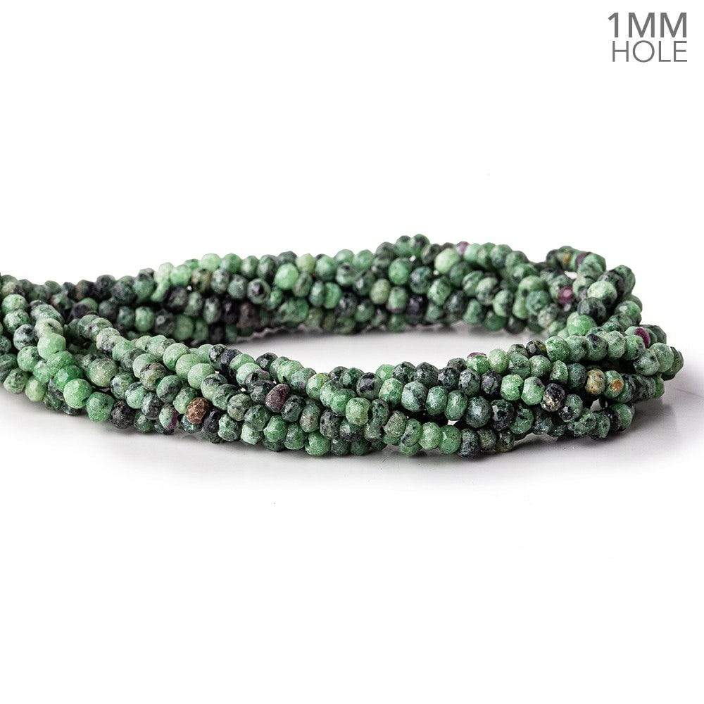 1mm hole Ruby in Zoisite Faceted Rondelles 3.5-4mm dia. 128 beads