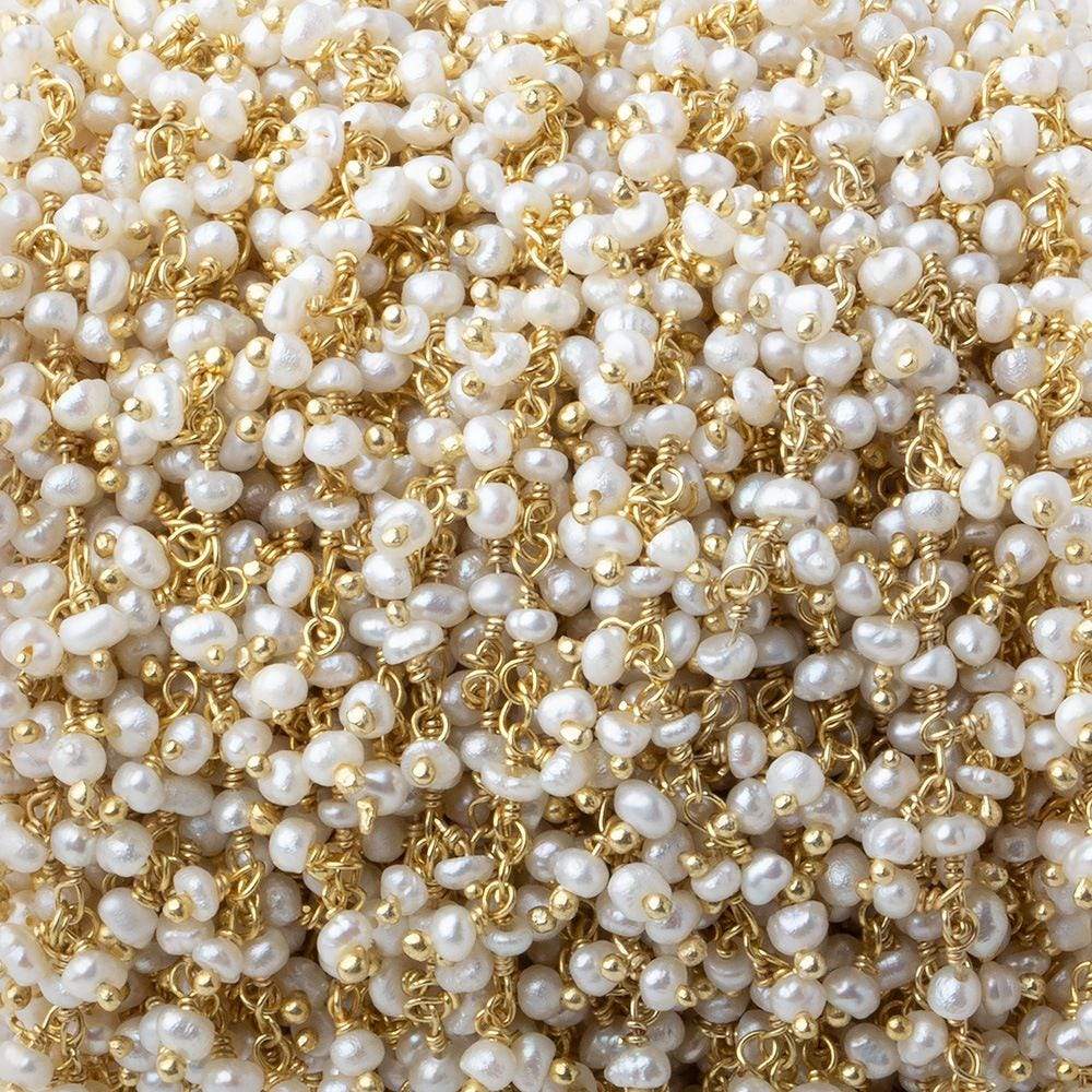 2-2.5mm White Baroque Pearl Gold Dangling Chain sold by the foot