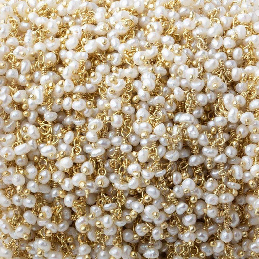 2-2.5mm White Baroque Pearl Gold Dangling Chain sold by the foot