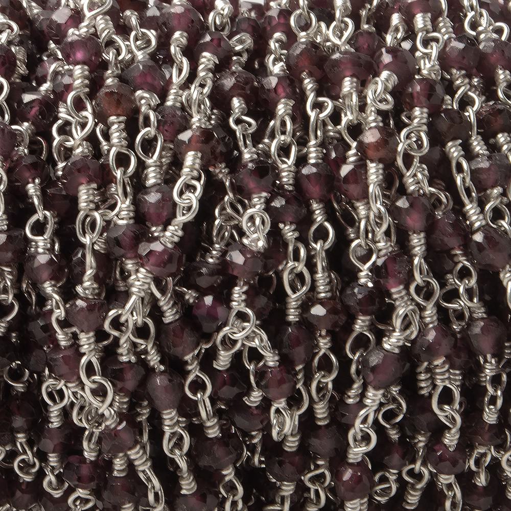 2-3mm Rhodolite Garnet Silver plated Wire Wrapped Chain by the foot