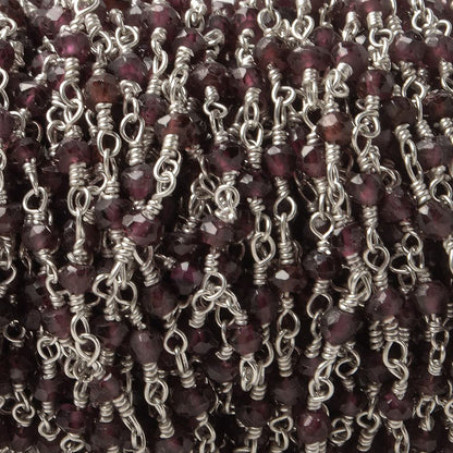 2-3mm Rhodolite Garnet Silver plated Wire Wrapped Chain by the foot