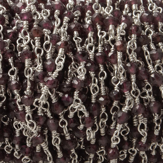 2-3mm Rhodolite Garnet Silver plated Wire Wrapped Chain by the foot