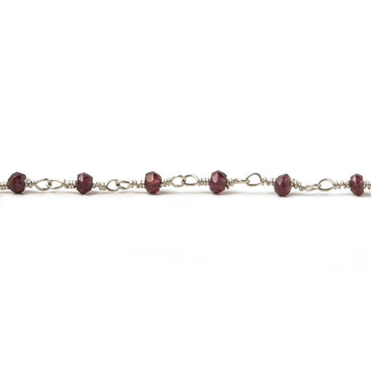 2-3mm Rhodolite Garnet Silver plated Wire Wrapped Chain by the foot