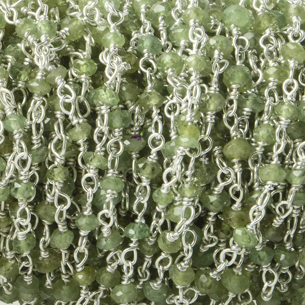 2-3mm Tsavorite Garnet Faceted Rondelle with Sterling Silver Chain by foot 43 pieces