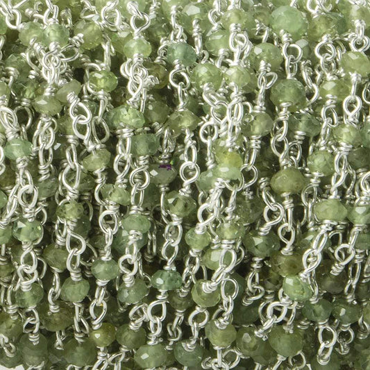 2-3mm Tsavorite Garnet Faceted Rondelle with Sterling Silver Chain by foot 43 pieces