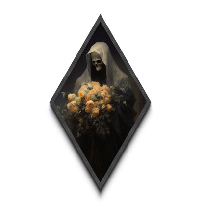 Grim Reaper, Flower Deliveryman, Gothic Halloween Decor, Canvas Textured Print, Scary Horror Art, Goth Decor, Oil Painting, Dark Academia