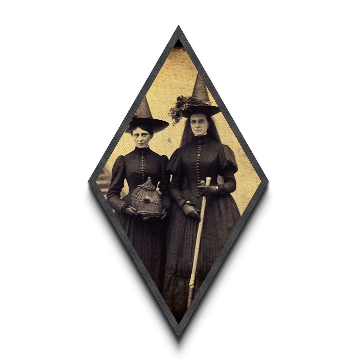 Viktorianische Hexen, Sepia-Fotografie, rautenförmiger Kunstdruck auf Leinwand, gotische Halloween-Motive, Dark Academia, Okkultismus, Vintage-Ästhetik