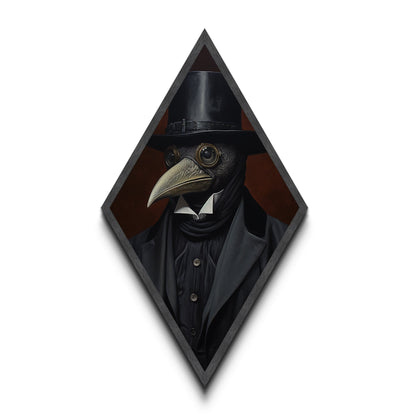 Plague Doctor Raven Portrait Dark Academia Wall Art, Crow Portrait, Gothic Victorian Oil Painting Print, Diamoned Shaped Art