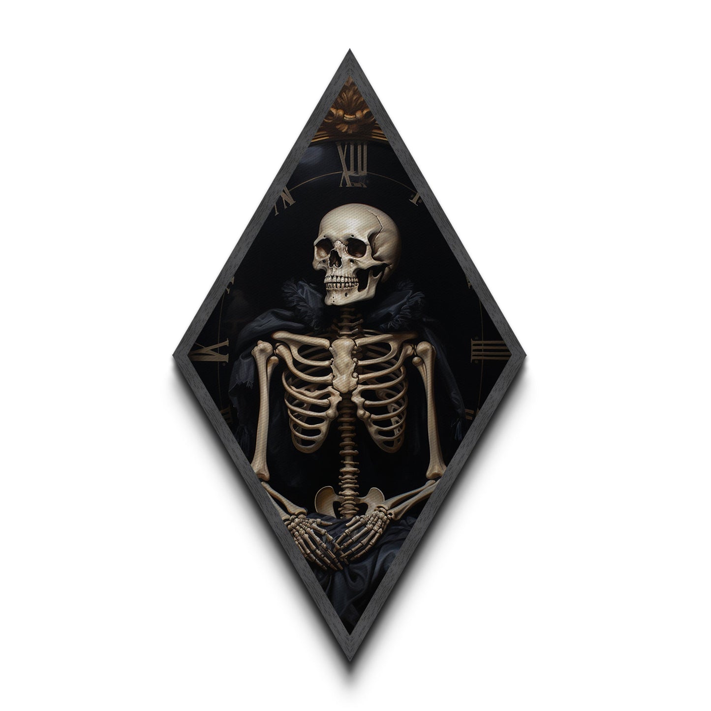 Diamond Shaped Art Skeleton Gothic Wall Decor, Dark Academia Memento Mori Canvas Embossed Print, Victorian Halloween Artwork