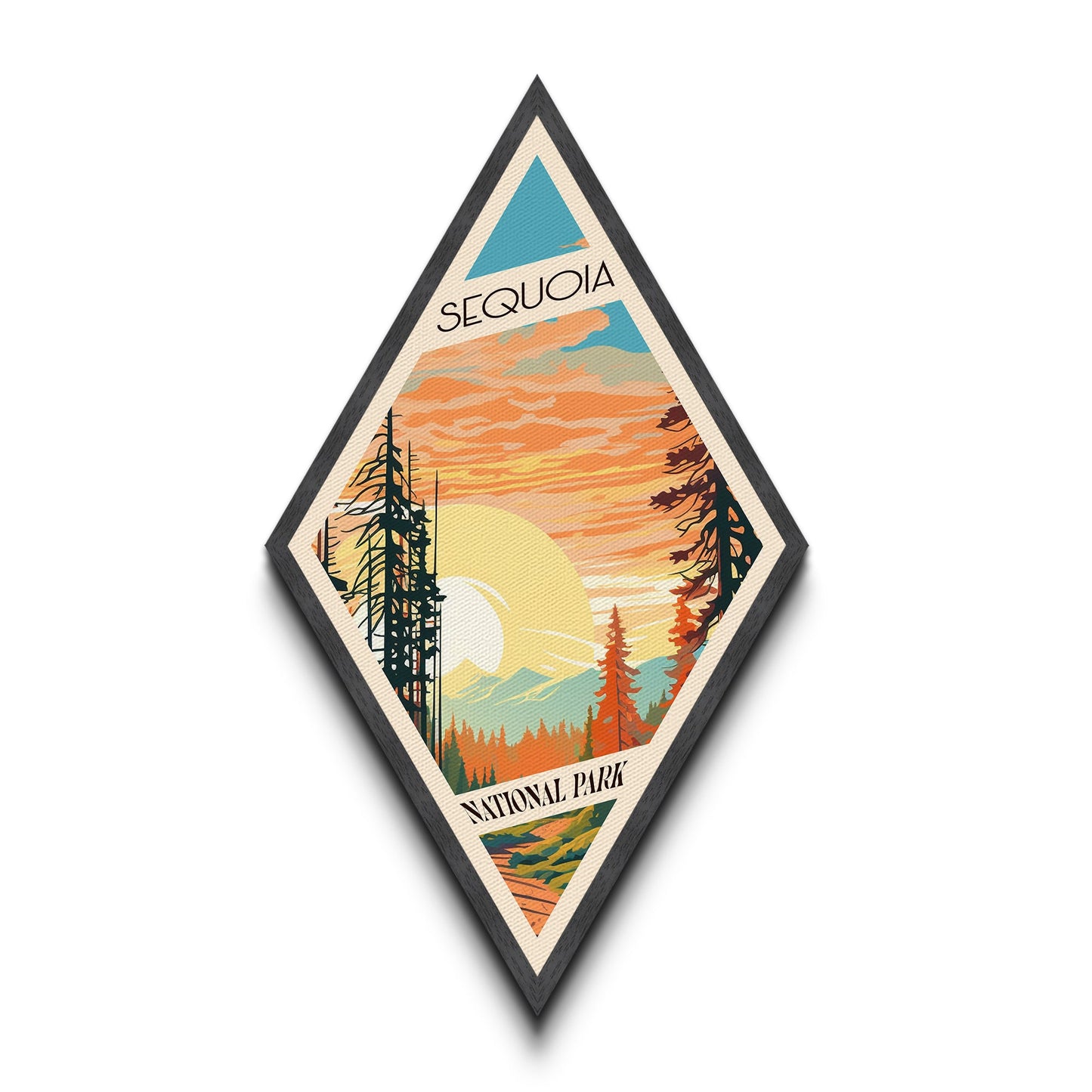 Retro-Abenteuerposter „Sequoia Nationalpark“, Wandbild mit Struktur, Reisedeko, Midcentury-Modern-Deko, Kalifornien-Reisekunst