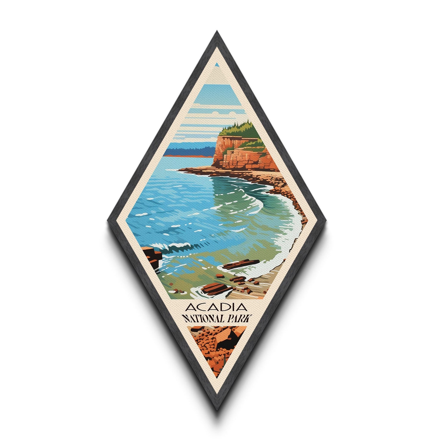 Acadia National Park Diamond Shaped Travel Poster Canvas Art Print, Canvas Wall Art, Travel Gift, Maine Travel Art