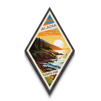 Acadia National Park Diamond Shaped Travel Poster Wall Art Art Print, Canvas Wall Art, Travel Gift, Maine Travel Art