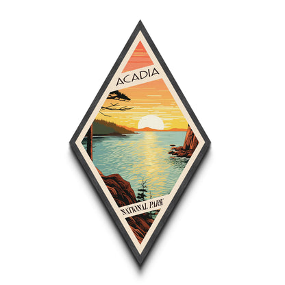 Acadia National Park Travel Print Canvas Texture Print, Travel Decor Art, Midcentury Modern Retro Decor Maine Travel Art