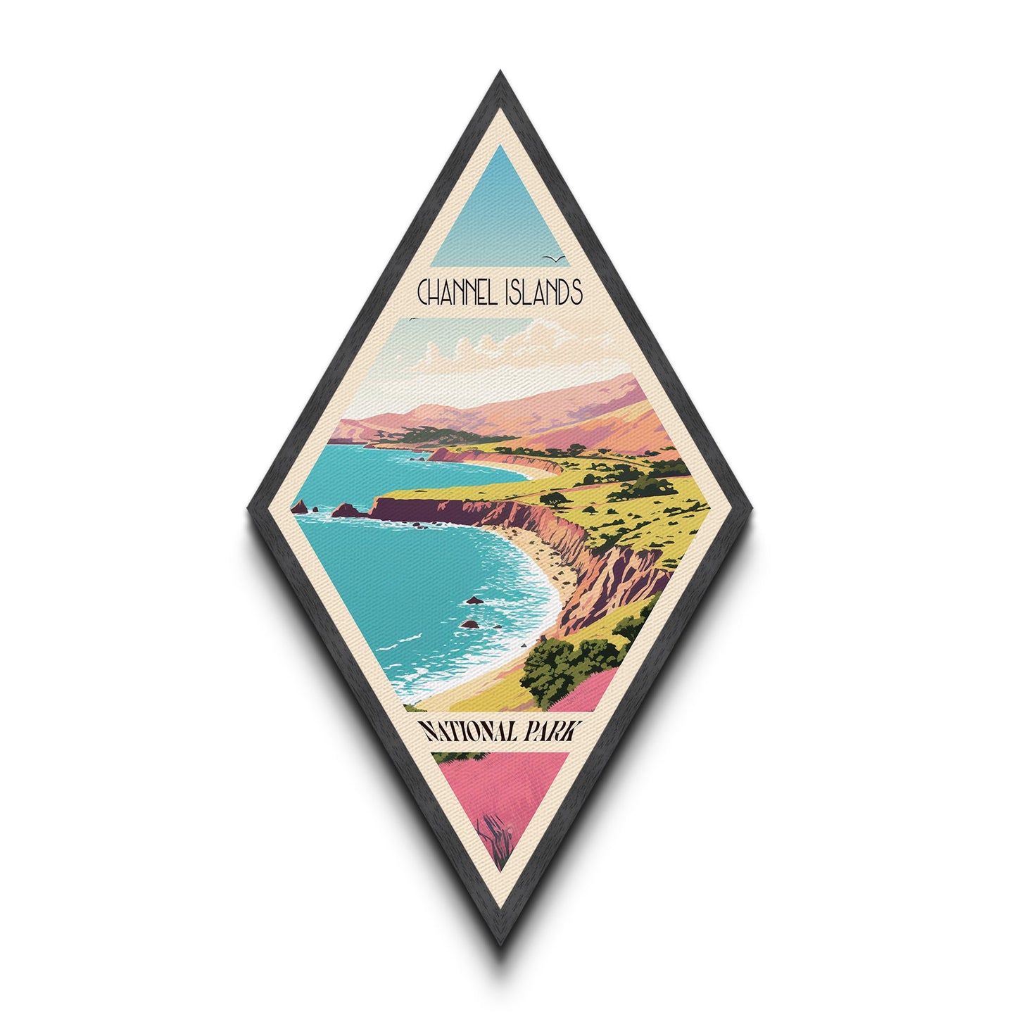 Channel Islands National Park Diamond Shaped Travel Poster Canvas Artwork Print, Canvas Wall Art, Travel Gift, California Travel Art