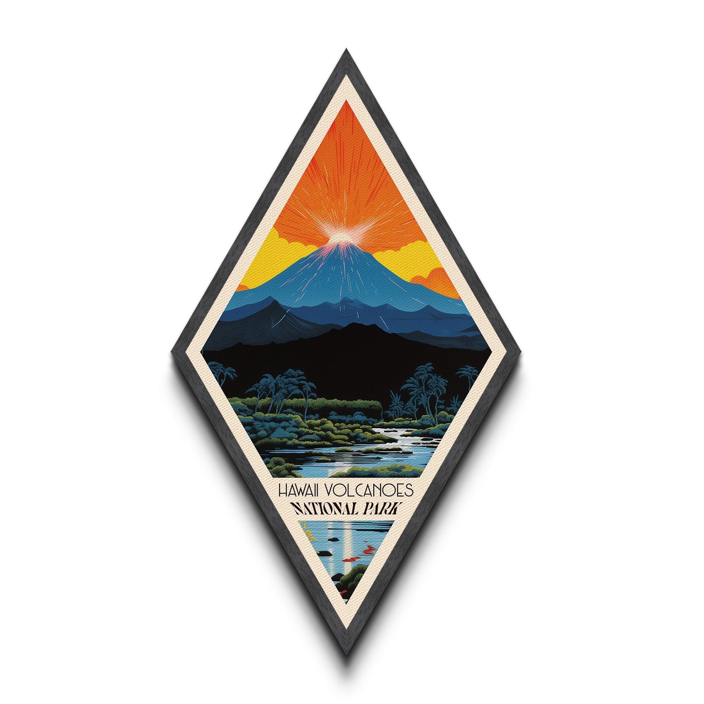 Retro Hawai'i Volcanoes National Park Travel Poster Canvas Texture Print, Travel Decor Art, Midcentury Modern Decor Hawaii Travel Art