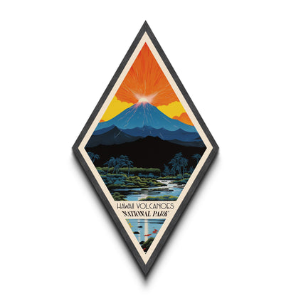 Retro Hawai'i Volcanoes National Park Travel Poster Canvas Texture Print, Travel Decor Art, Midcentury Modern Decor Hawaii Travel Art