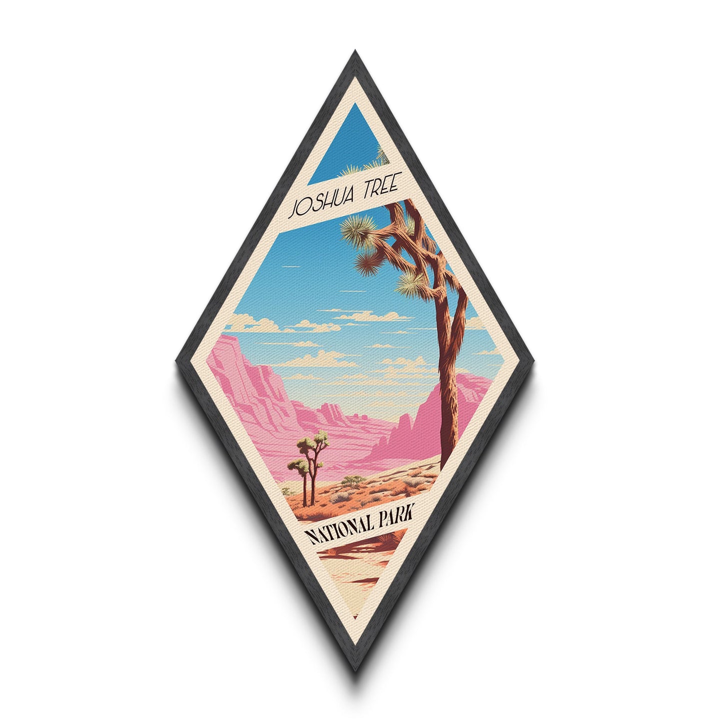 Retro-Poster „Joshua Tree Nationalpark“ mit Leinwandstruktur, Reisedeko-Kunst, Midcentury-Modern-Deko, Kalifornien-Reisekunst