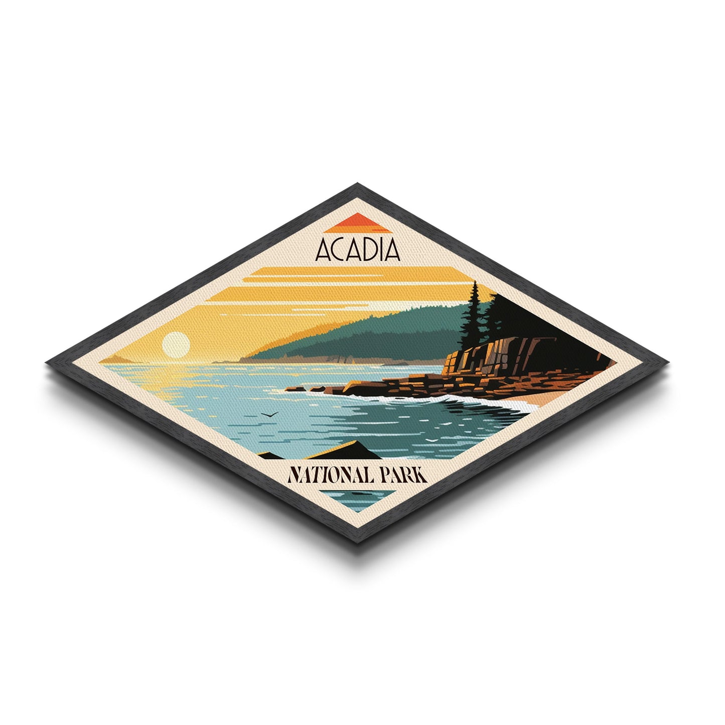 Acadia National Park Diamond Shaped Travel Poster Art Canvas Art Print, Canvas Wall Art, Travel Gift, Maine Travel Art