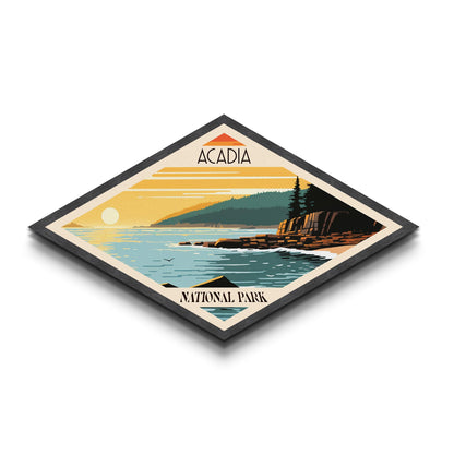 Acadia National Park Diamond Shaped Travel Poster Art Canvas Art Print, Canvas Wall Art, Travel Gift, Maine Travel Art