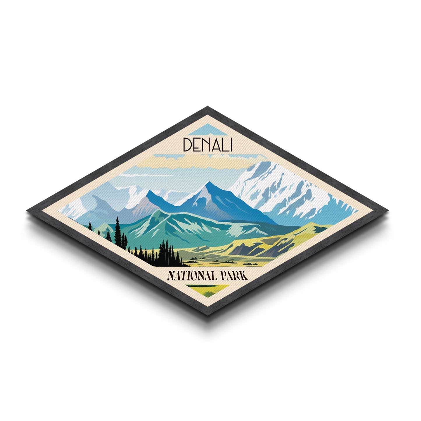 Denali National Park Travel Poster Art Canvas Texture Print, Travel Decor Art, Midcentury Modern Retro Decor Alaska Travel Art