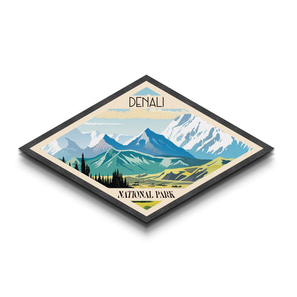 Denali National Park Travel Poster Art Canvas Texture Print, Travel Decor Art, Midcentury Modern Retro Decor Alaska Travel Art