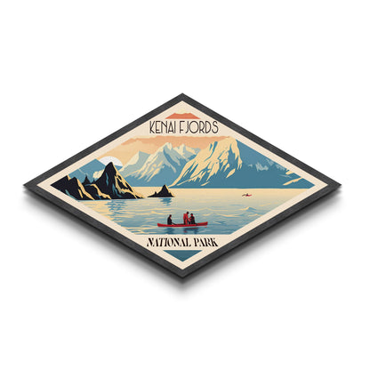 Retro Kenai Fjords National Park Travel Poster Art Canvas Texture Print, Travel Decor Art, Midcentury Modern Decor Alaska Travel Art